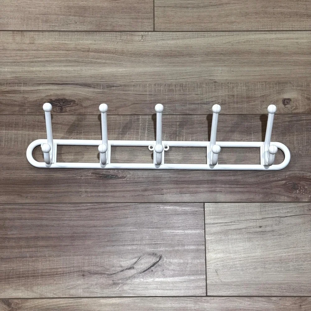 Vintage 1980s Yaffa Basic Line Hook Rack: White Plastic, 5 Double Hooks